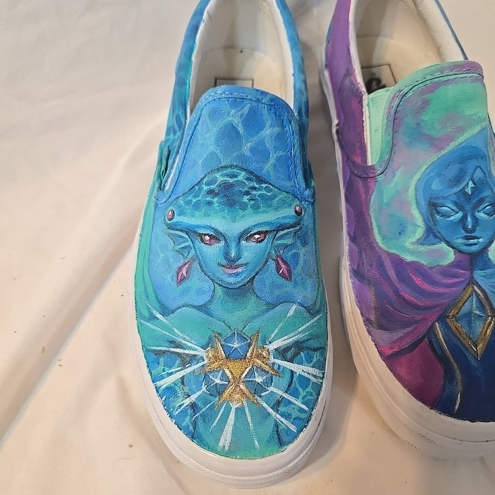 Vans Custom Painted The Legend Of Zelda Characters Zora And Fi Shoes Unisex - Picture 2 of 16